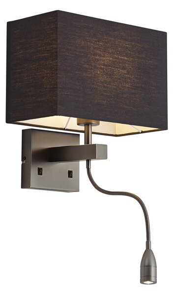 Lampă de perete modernă gunmetal cu abajur negru și braț de citire incl. LED - Bergamo