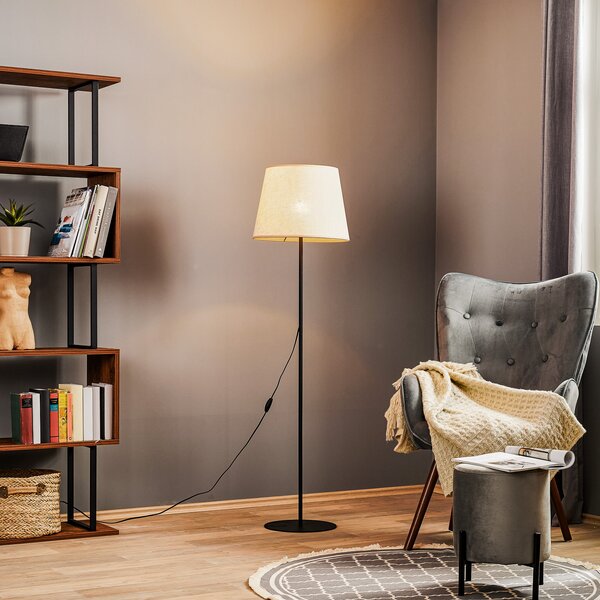 TK Lighting Lampadar Chicago cu abajur din in, Bej, Camera de zi / sufragerie, Țesătură / Textil
