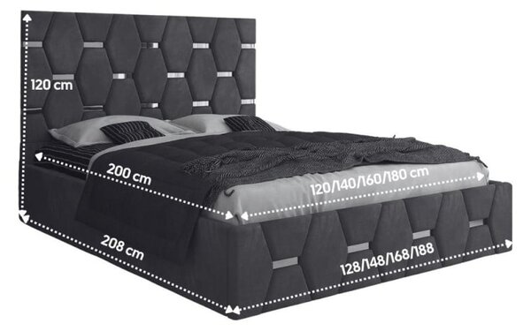 Set Mobila De Dormitor Sofia, pat tapitat 180x200cm, dulap 250cm, 2 noptiere si saltea 180x200cm Verde