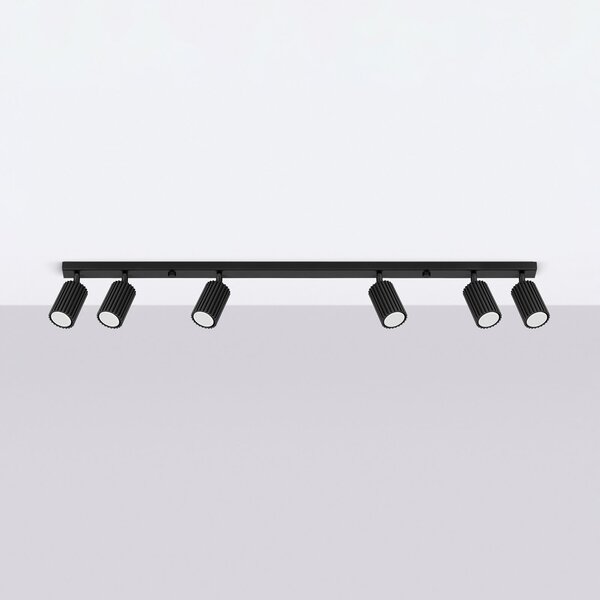 SOLLUX LIGHTING Spot de plafon carbon, negru, lungime 117 cm, aluminiu, 6 becuri., reglabil, Negru, Camera de zi / sufragerie, Aluminiu, Modern