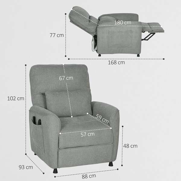 HOMCOM Fotoliu Relaxant Electric cu Masaj și Încălzire, Silențios, Reclinabil 150° în Cinilie cu Pernă, Funcție de Memorare, 2 Telecomenzi, Suport pentru Picioare, Pentru Living sau Birou, Gri Închis | Aosom Romania