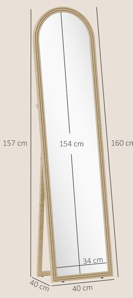 Oglindă HOMCOM de Podea și de Perete cu Suport, efect de Piatră, 40x160cm, Bej. | Aosom Romania