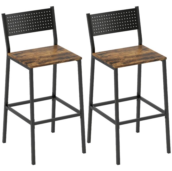 HOMCOM Set 2 Scaune Bar Stil Industrial cu Spătar și Suport pentru Picioare Maro | Aosom Romania