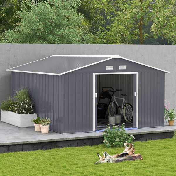 Outsunny magazie unelte, sopron din otel galvanizat, casuta de gradina pentru unelte de gradina 3.4x3.86x2m | AOSOM RO