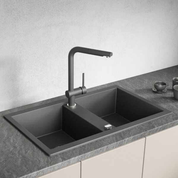 Laveo Barbados chiuvetă din granit 78x48 cm negru SBB720T