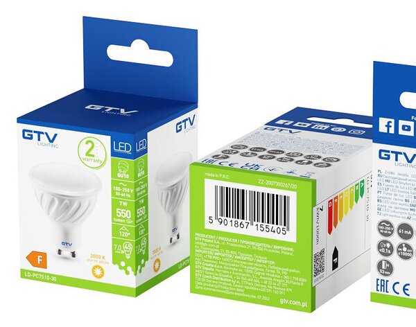 GTV bec cu led 1x7 W 3000 K GU10 LD-PC7510-30