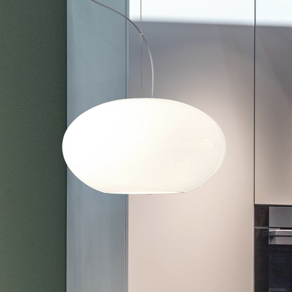 Casablanca Aih - lampă suspendată 38 cm alb lucios, reglabil, Alb, Camera de zi / sufragerie, Sticlă, Design