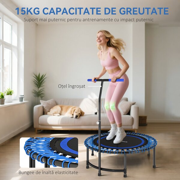 SPORTNOW Trambulină Fitness Ø114cm cu Mâner Reglabil 5 Poziții Capacitate 150kg Albastru | Aosom Romania