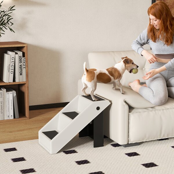 PawHut Scară pentru Câini și Pisici cu 3 Trepte Antiderapante, Design Pliabil cu Capacitate de 10 kg, Crem | Aosom Romania