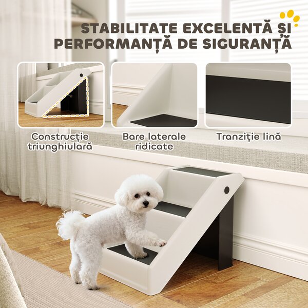 PawHut Scară pentru Câini și Pisici cu 3 Trepte Antiderapante, Design Pliabil cu Capacitate de 10 kg, Crem | Aosom Romania