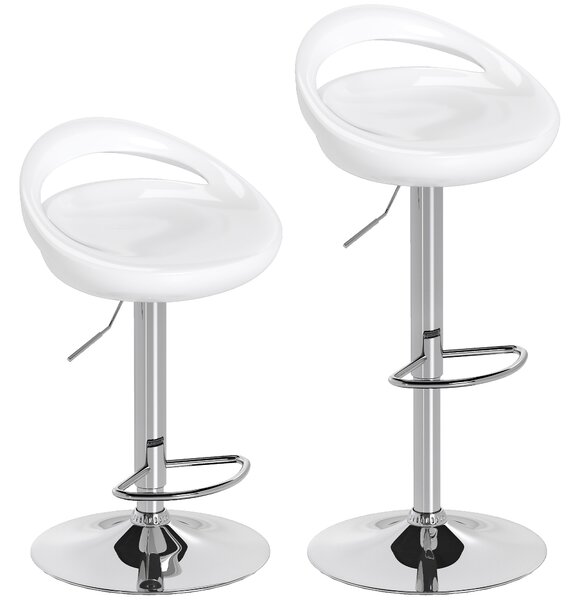 HOMCOM Set 2 Scaune de Bar Rotative cu Suport pentru Picioare și Înălțime Reglabilă, 46x41x76-96 cm, Alb | Aosom Romania