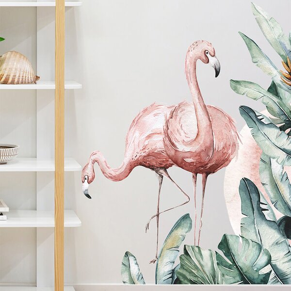 Impresi Autocolant pentru camera copilului Flamingos and palm leaves - 90x30cm 2ks