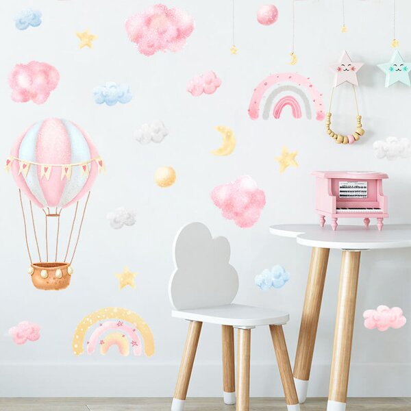 Impresi Autocolant pentru camera copilului Balloon clouds and stars - 90x30cm