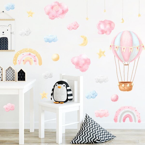 Impresi Autocolant pentru camera copilului Balloon clouds and stars - 90x30cm