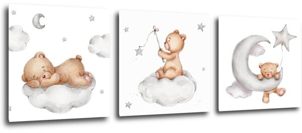 Impresi Obraz Set of three pictures with bears - 90 x 30 cm (3-piese)