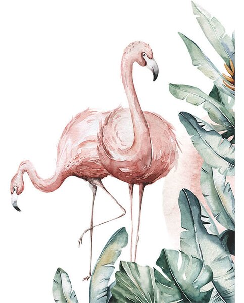 Impresi Autocolant pentru camera copilului Flamingos and palm leaves - 90x30cm 2ks