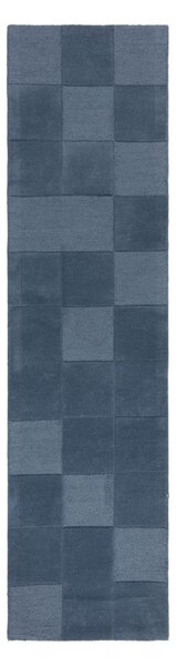Covor tip traversă albastru închis țesut manual din lână 60x230 cm Checkerboard – Flair Rugs