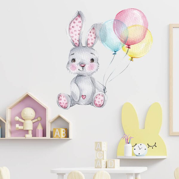 Impresi Autocolant pentru camera copilului Rabbit and balloons - 39x41cm