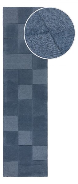 Covor tip traversă albastru închis țesut manual din lână 60x230 cm Checkerboard – Flair Rugs