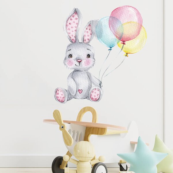 Impresi Autocolant pentru camera copilului Rabbit and balloons - 39x41cm