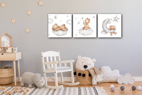 Impresi Obraz Set of three pictures with bears - 90 x 30 cm (3-piese)