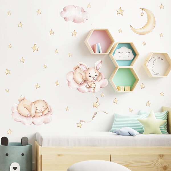 Impresi Autocolant pentru camera copilului Rabbits and pink clouds - 90x30cm