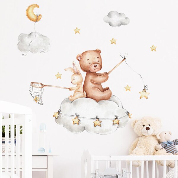 Impresi Autocolant pentru camera copilului Little bear and bunny - 90x30cm
