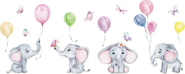 Impresi Autocolant pentru camera copilului Elephants with balloons - 90x30cm