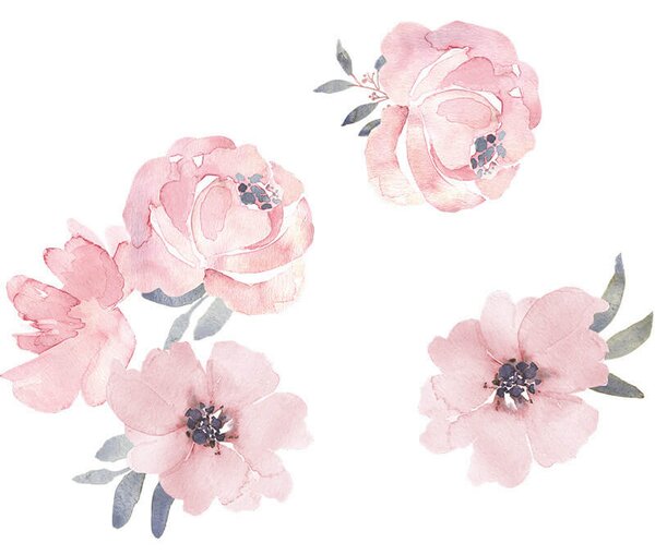 Impresi Autocolant pentru camera copilului Pink flowers with leafes - 90x30cm
