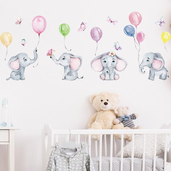 Impresi Autocolant pentru camera copilului Elephants with balloons - 90x30cm