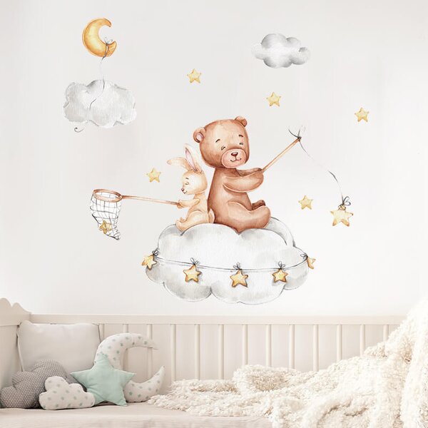 Impresi Autocolant pentru camera copilului Little bear and bunny - 90x30cm