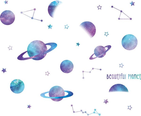 Impresi Autocolant pentru camera copilului Planets - 90x30cm