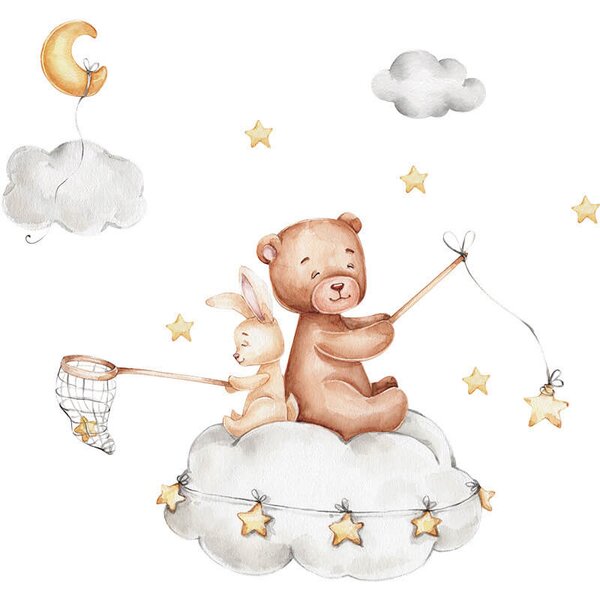 Impresi Autocolant pentru camera copilului Little bear and bunny - 90x30cm