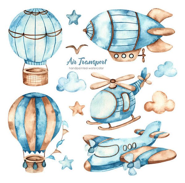 Impresi Autocolant pentru camera copilului Airplanes and balloons - 90x30cm 2 ks
