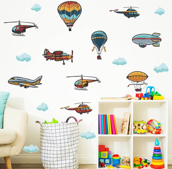 Impresi Autocolant pentru camera copilului Colorful airplanes and balloons - 90x30cm 2ks