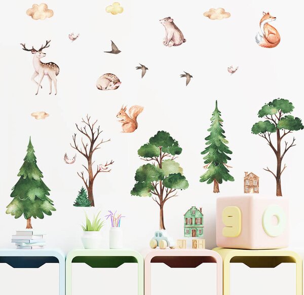 Impresi Autocolant pentru camera copilului Forest and animals - 90x29cm 2ks