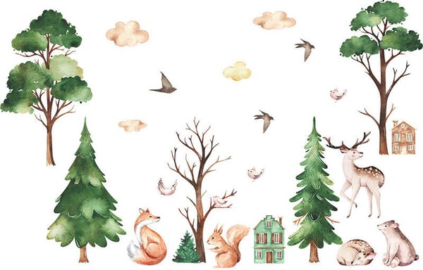 Impresi Autocolant pentru camera copilului Forest and animals - 90x29cm 2ks
