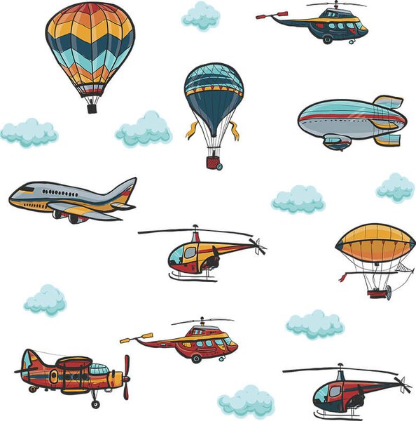 Impresi Autocolant pentru camera copilului Colorful airplanes and balloons - 90x30cm 2ks