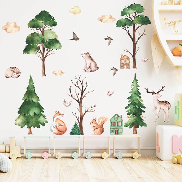 Impresi Autocolant pentru camera copilului Forest and animals - 90x29cm 2ks