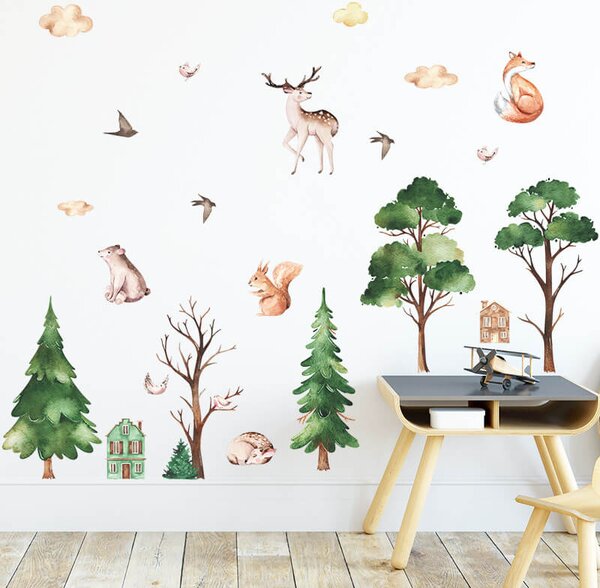 Impresi Autocolant pentru camera copilului Forest and animals - 90x29cm 2ks