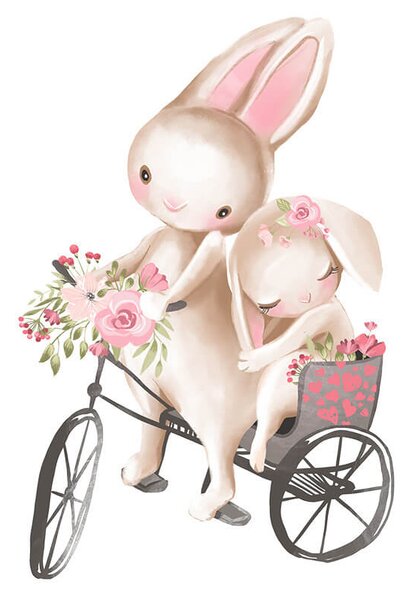 Impresi Autocolant pentru camera copilului Bunnies on a Bike - 60x30 cm