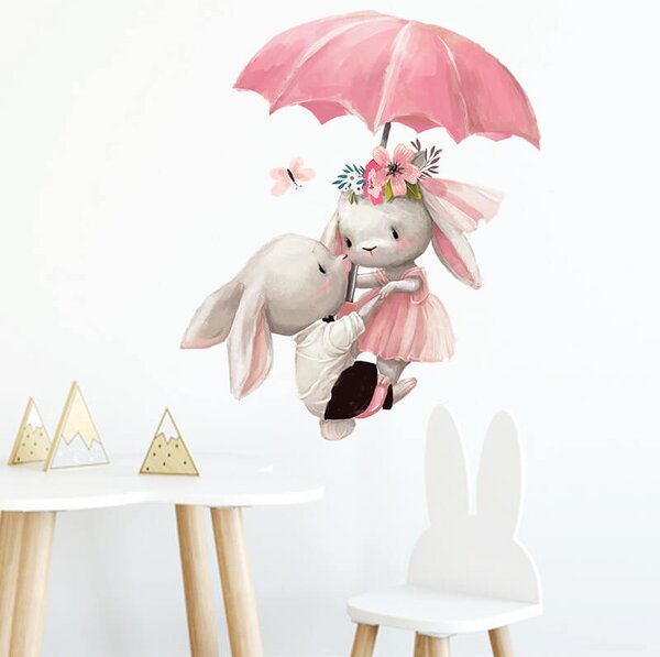 Impresi Autocolant pentru camera copilului Bunnies with umbrella - 60x30cm