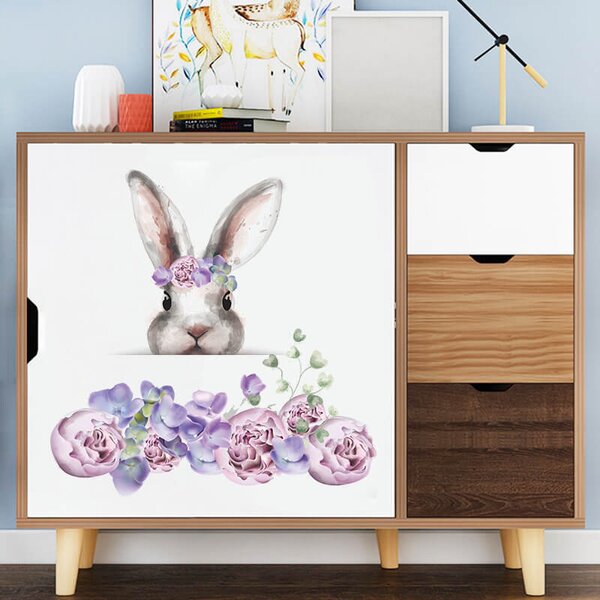 Impresi Autocolant pentru camera copilului Bunny lila flowers - 60x30 cm