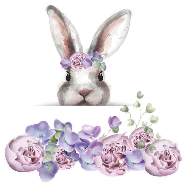 Impresi Autocolant pentru camera copilului Bunny lila flowers - 60x30 cm