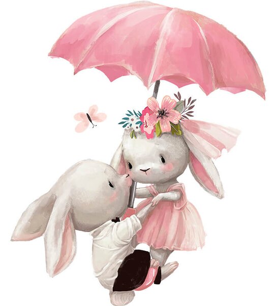 Impresi Autocolant pentru camera copilului Bunnies with umbrella - 60x30cm