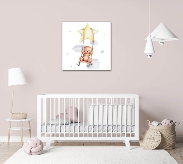 Impresi Obraz Teddy bear on a swing - 20 x 20 cm