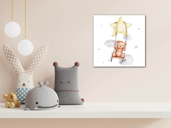 Impresi Obraz Teddy bear on a swing - 20 x 20 cm