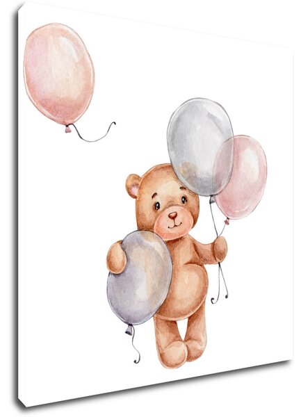 Impresi Obraz Teddy bear with colorful balloons - 20 x 20 cm