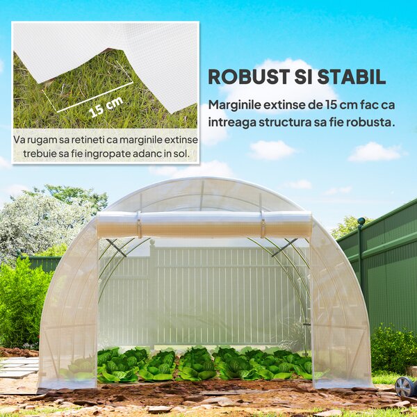 Outsunny Sera din PE cu 8 Ferestre, Ușă Enrolabilă și Margini Îngropate, 4x3x2 m, Albă | Aosom Romania