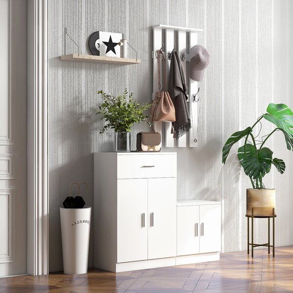 HOMCOM Mobilier de Hol cu Cuier din Lemn, Spațiu de Depozitare și Design Elegant, 100x32x187cm, Alb | Aosom Romania